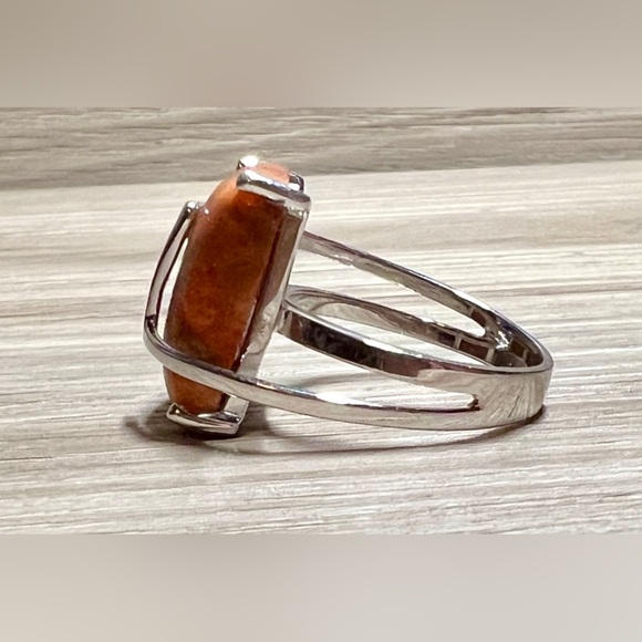 Designer Signed DW Sterling Silver Orange Jasper Zig Zag Lace Ring, Size 6, 5g - Picture 3 of 10